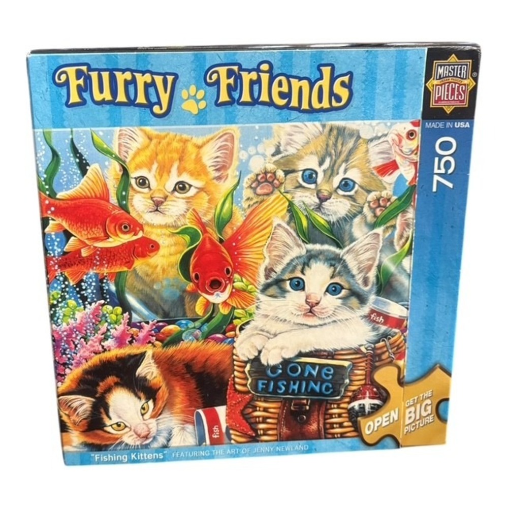 MasterPieces Furry Friends Fishing Kittens Jigsaw Puzzle 750 Pieces Jenny Newlan